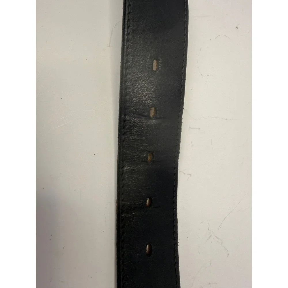 Vintage 1994 Western Black Leather Braided Concho Belt Engraved Buckle Cowboy